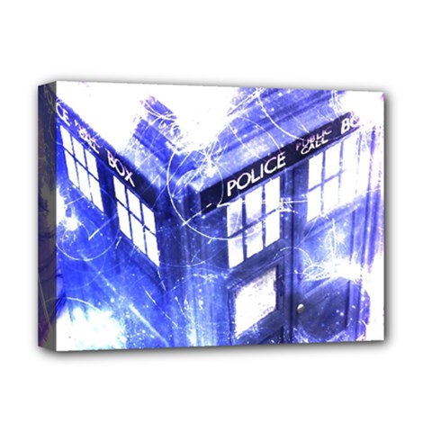 Tardis Doctor Who Blue Travel Machine Deluxe Canvas 16  X 12  (stretched)  by Cendanart