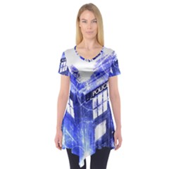 Tardis Doctor Who Blue Travel Machine Short Sleeve Tunic  by Cendanart