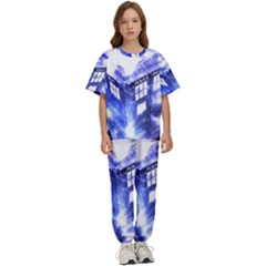 Tardis Doctor Who Blue Travel Machine Kids  T-shirt And Pants Sports Set by Cendanart