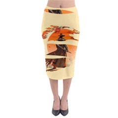 Samurai Art Ninja Katana Anime Aesthetic  Japanese Lore Style Mythology Retro Classic Warrior Midi Pencil Skirt