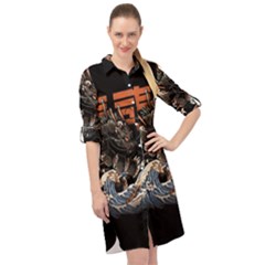 Sushi Dragon Japanese Long Sleeve Mini Shirt Dress