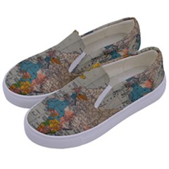 Vintage World Map Kids  Canvas Slip Ons by Ket1n9