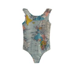 Vintage World Map Kids  Frill Swimsuit by Ket1n9