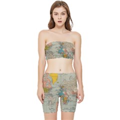 Vintage World Map Stretch Shorts And Tube Top Set