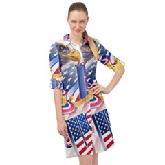 United States Of America Usa  Images Independence Day Long Sleeve Mini Shirt Dress by Ket1n9