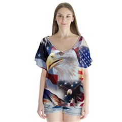 United States Of America Images Independence Day V-neck Flutter Sleeve Top