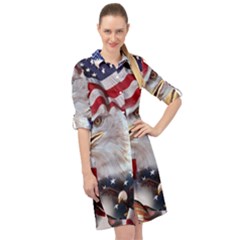 United States Of America Images Independence Day Long Sleeve Mini Shirt Dress by Ket1n9