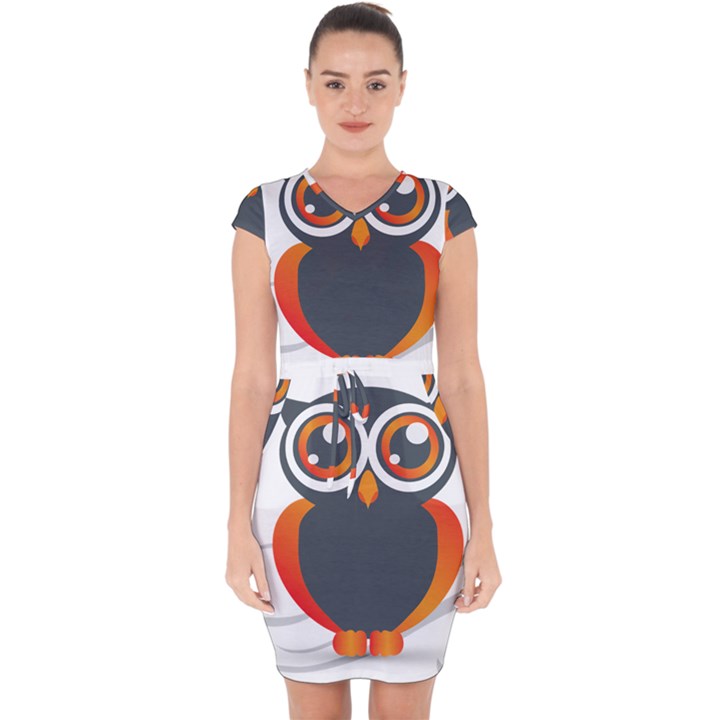 Owl Logo Capsleeve Drawstring Dress 