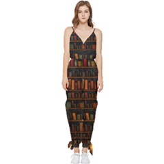 Books Library Sleeveless Tie Ankle Chiffon Jumpsuit by Ket1n9