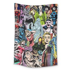 Vintage Horror Collage Pattern Large Tapestry by Ket1n9