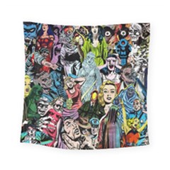Vintage Horror Collage Pattern Square Tapestry (small) by Ket1n9
