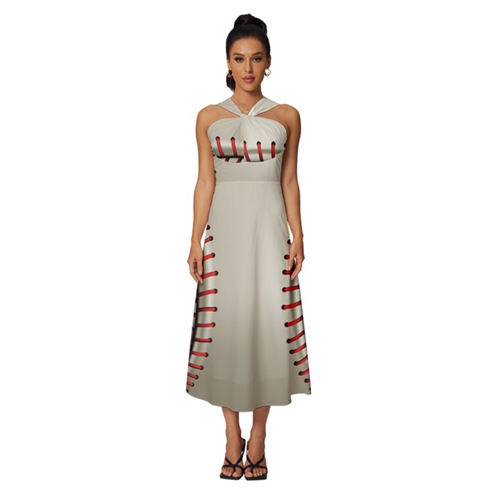 Baseball Sleeveless Cross Front Cocktail Midi Chiffon Dress