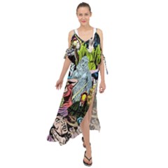 Vintage Horror Collage Pattern Maxi Chiffon Cover Up Dress