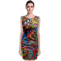 Art Color Dark Detail Monsters Psychedelic Sleeveless Velvet Midi Dress by Ket1n9