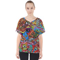 Art Color Dark Detail Monsters Psychedelic V-neck Dolman Drape Top