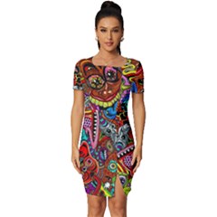 Art Color Dark Detail Monsters Psychedelic Fitted Knot Split End Bodycon Dress by Ket1n9