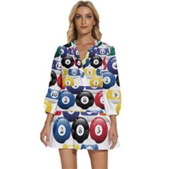 Racked Billiard Pool Balls V-neck Placket Mini Dress by Ket1n9