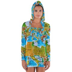 World Map Long Sleeve Hooded T-shirt by Ket1n9