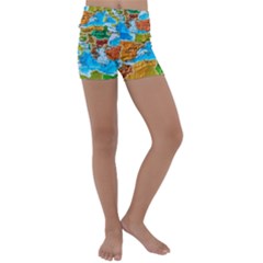 World Map Kids  Lightweight Velour Yoga Shorts by Ket1n9