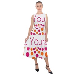 Be Yourself Pink Orange Dots Circular Midi Tie-back Chiffon Dress by Ket1n9