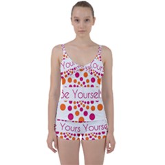 Be Yourself Pink Orange Dots Circular Tie Front Two Piece Tankini by Ket1n9