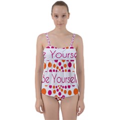 Be Yourself Pink Orange Dots Circular Twist Front Tankini Set by Ket1n9