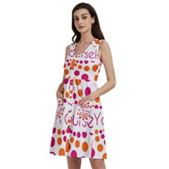 Be Yourself Pink Orange Dots Circular Sleeveless Dress With Pocket