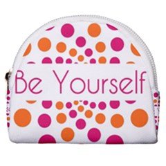 Be Yourself Pink Orange Dots Circular Horseshoe Style Canvas Pouch by Ket1n9