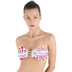 Be Yourself Pink Orange Dots Circular Twist Bandeau Bikini Top by Ket1n9