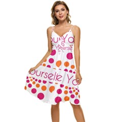 Be Yourself Pink Orange Dots Circular Sleeveless Tie Front Chiffon Dress by Ket1n9