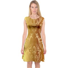 Golden Pattern Vintage Gradient Vector Capsleeve Midi Dress