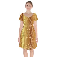 Golden Pattern Vintage Gradient Vector Short Sleeve Bardot Dress by Ket1n9