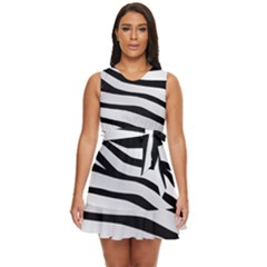 White Tiger Skin Waist Tie Tier Mini Chiffon Dress