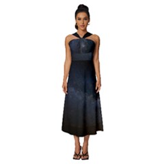 Cosmos Dark Hd Wallpaper Milky Way Sleeveless Cross Front Cocktail Midi Chiffon Dress by Ket1n9