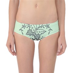 Illustration Of Butterflies And Flowers Ornament On Green Background Classic Bikini Bottoms by Ket1n9