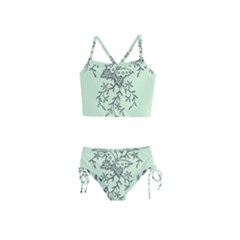 Illustration Of Butterflies And Flowers Ornament On Green Background Girls  Tankini Swimsuit by Ket1n9
