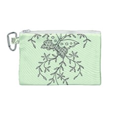 Illustration Of Butterflies And Flowers Ornament On Green Background Canvas Cosmetic Bag (medium) by Ket1n9