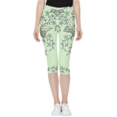 Illustration Of Butterflies And Flowers Ornament On Green Background Inside Out Lightweight Velour Capri Leggings  by Ket1n9