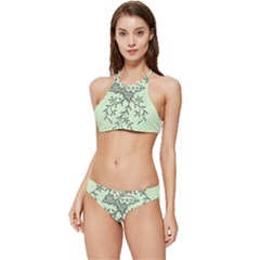 Illustration Of Butterflies And Flowers Ornament On Green Background Banded Triangle Bikini Set by Ket1n9