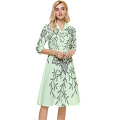 Illustration Of Butterflies And Flowers Ornament On Green Background Classy Knee Length Dress by Ket1n9