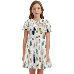 Insect Animal Pattern Kids  Bow Tie Puff Sleeve Dress by Ket1n9