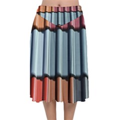 Shingle Roof Shingles Roofing Tile Velvet Flared Midi Skirt by Ket1n9