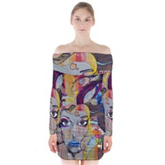 Graffiti Mural Street Art Painting Long Sleeve Off Shoulder Dress by Ket1n9