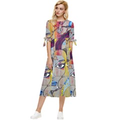 Graffiti Mural Street Art Painting Bow Sleeve Chiffon Midi Dress by Ket1n9