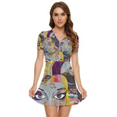 Graffiti Mural Street Art Painting V-neck High Waist Chiffon Mini Dress by Ket1n9