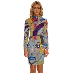 Graffiti Mural Street Art Painting Long Sleeve Shirt Collar Bodycon Dress by Ket1n9