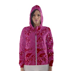 Pink Circuit Pattern Women s Hooded Windbreaker