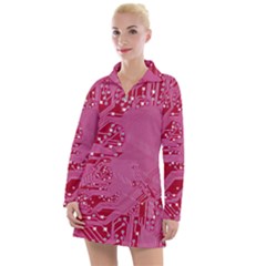 Pink Circuit Pattern Women s Long Sleeve Casual Dress by Ket1n9