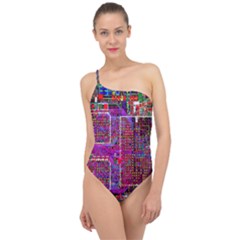 Technology Circuit Board Layout Pattern Classic One Shoulder Swimsuit by Ket1n9