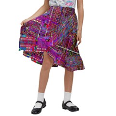 Technology Circuit Board Layout Pattern Kids  Ruffle Flared Wrap Midi Skirt by Ket1n9